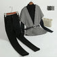 Mature Royal Sister Suit Female Wild Houndstooth Vest + Leggings + Belt Three-piece Elegant Black and White Suit