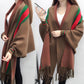 Thicken and Increase Cashmere Feel Long Tassel Shawl Knitted Cardigan Striped Sweater Coat Warm Wrap Women Spring and Autumn