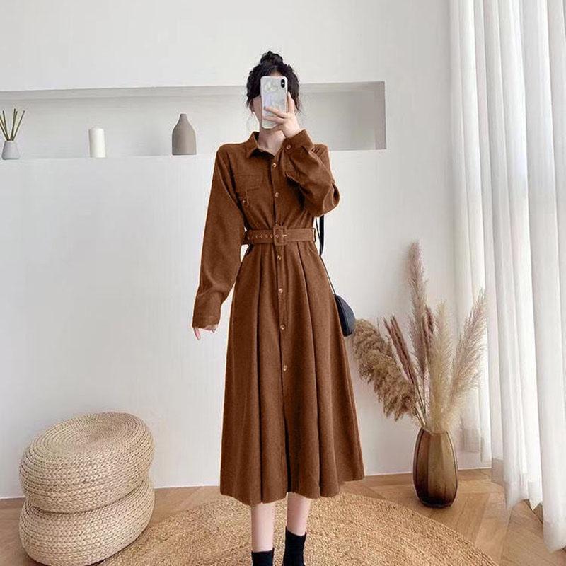 Spring Sweet Retro Bowknot Female Dress Temperament Was Thin Female Student Dress Korean Version of The Wild Mid-length A-line Skirt