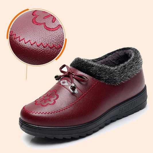 Winter Leather Women's Cotton Shoes Waterproof Cloth Shoes Fleece Warm Cotton Boots