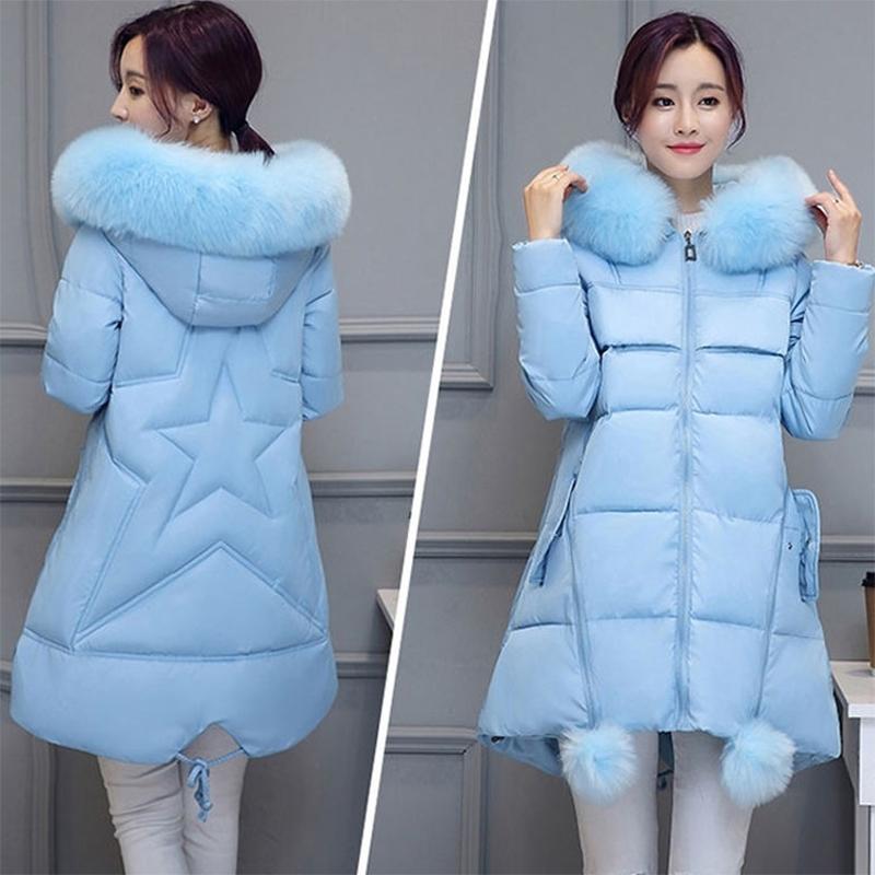 Women's Solid Color Embroidered Down Jacket Mid-length Korean Style Loose Thick Coat Warm Cotton Coat Large Fur Collar Winter Quilted Jacket