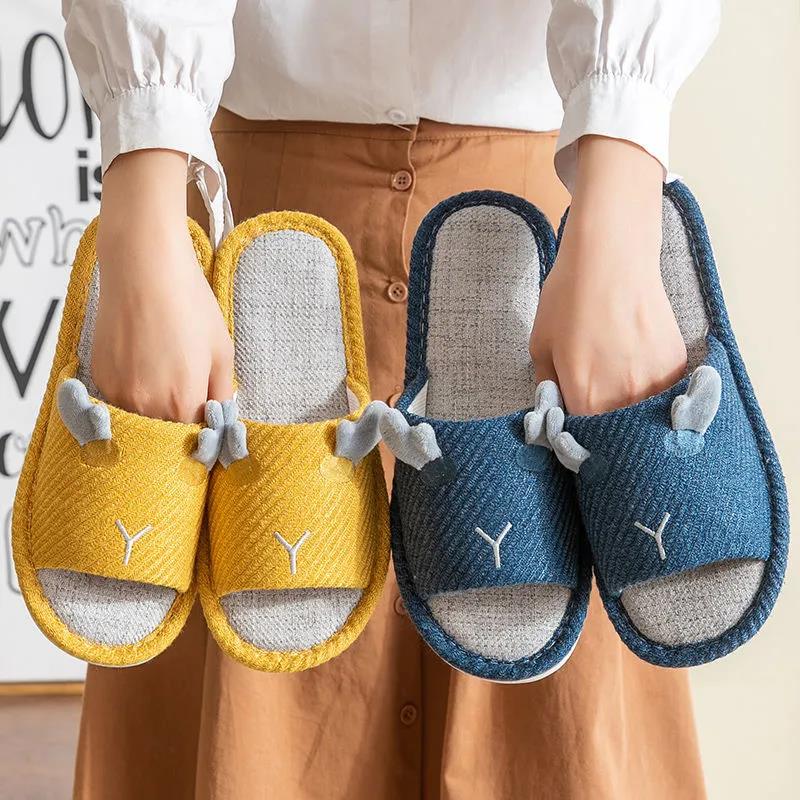 Japanese Style Slippers Female Four Seasons Household Indoor Non-slip Linen Slippers Comfortable Home Cotton Linen Breathable Leisure Summer