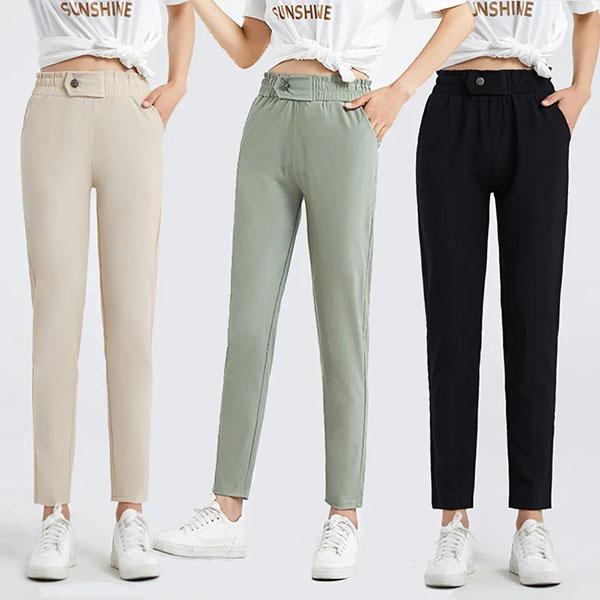 S-3XL Female Solid Color Thin Casual Cropped Pants Sports Sweatpants Women's Spring Summer Large Size Loose Long Harem Pants