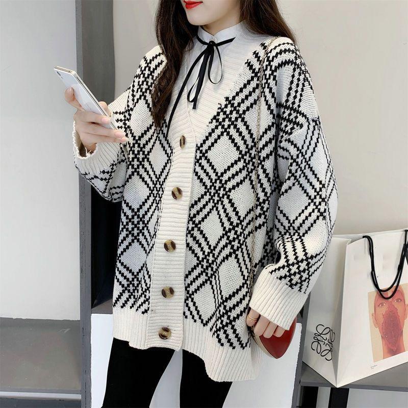 Autumn and Winter Lazy Style Long Sleeve Sweater Korean Loose V-neck Sweater Loose Jacket