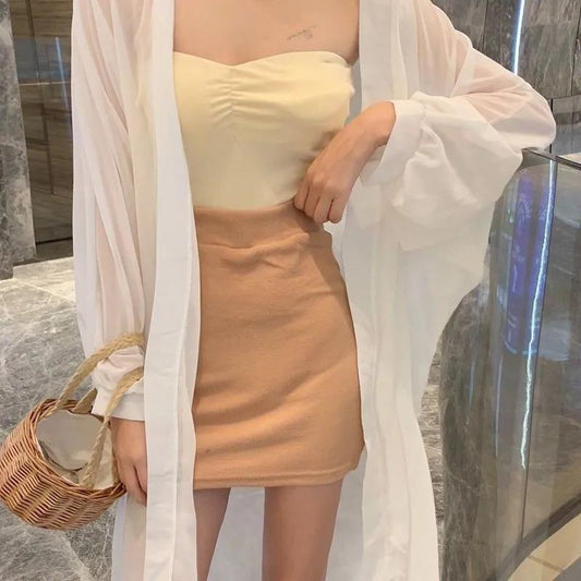 Batwing Sleeve Women's Beach Sun Protection Cardigan Plus Size Shawl Loose Outer Chiffon Long Sleeve  Mid-calf Solid Color