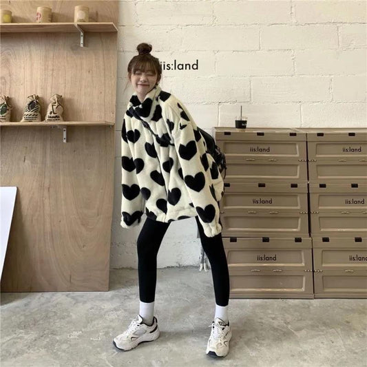 Autumn and Winter Women's Lapel Coat Fleece Fur Coat Thickened Warm Faux Fur Coat Large Size Coat