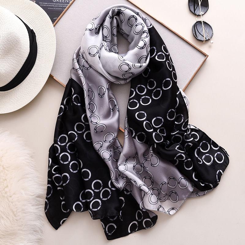 Scarf Flower Wrap Shawl Silk Imitation Satin Women Elegant All-match Headscarf Sunscreen Gauze Shawl