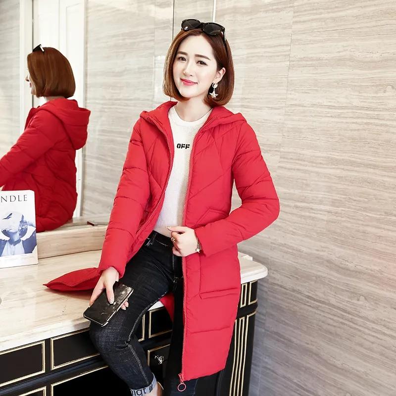 Winter Womens Parka Jacket Casual Hooded Jacket Autumn Zipper Outerwear Women Midium Long Solid Color Slim Coats Jackets