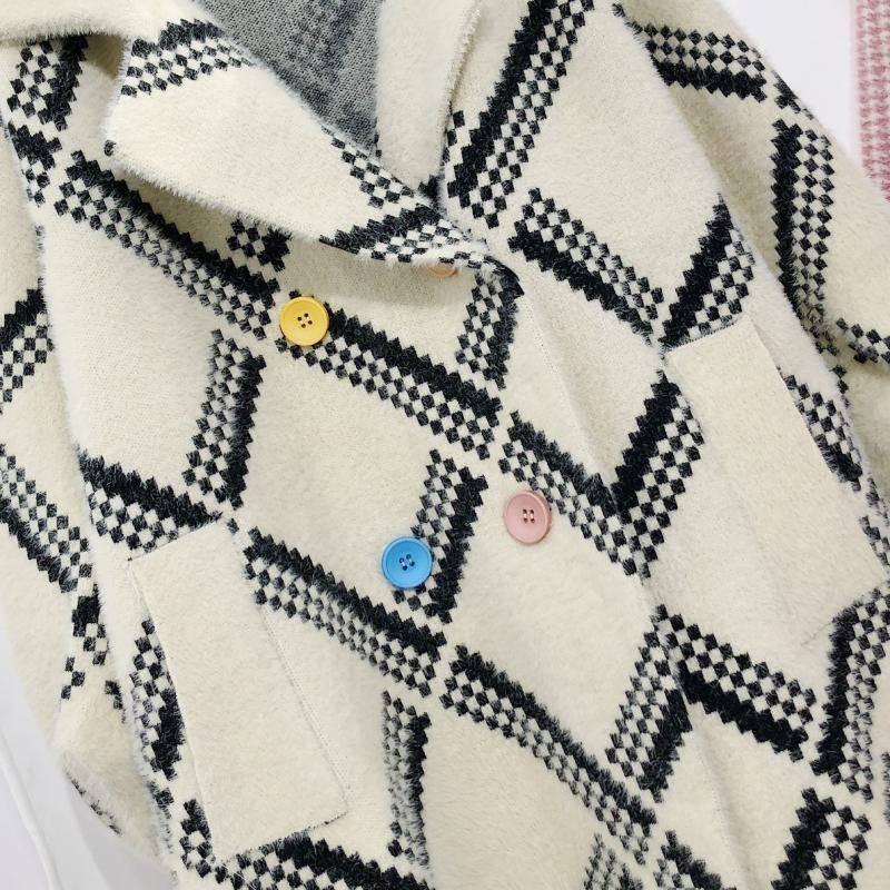 Women's Coat Stripe Placket Decorated Long Plaid Wool Coat Women Winter Jacket Overcoat