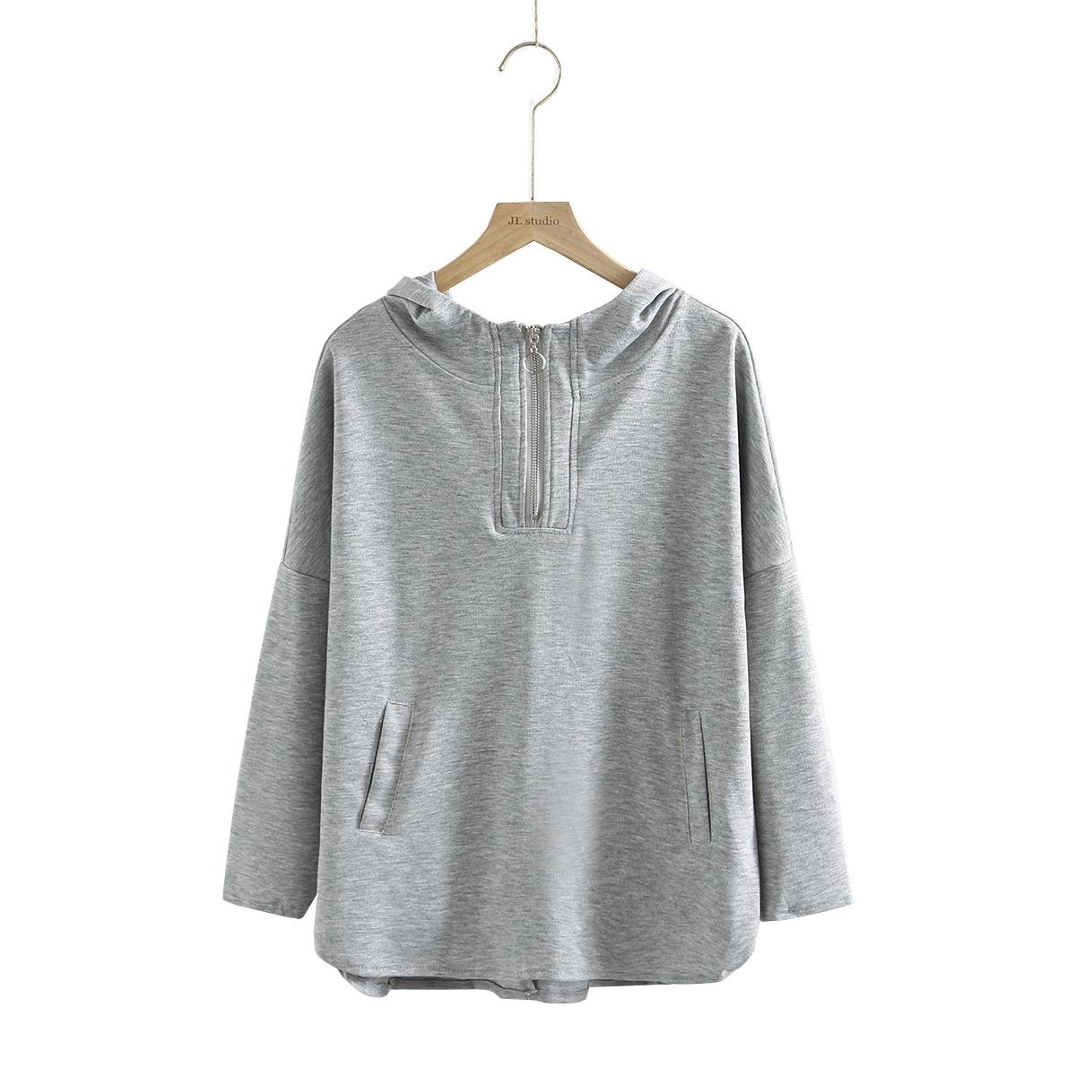 Sweatshirt Vintage Women Hoodies Gray Cotton Warm Fleece Winter Pullovers 2021 Autumn Streetwear Girls