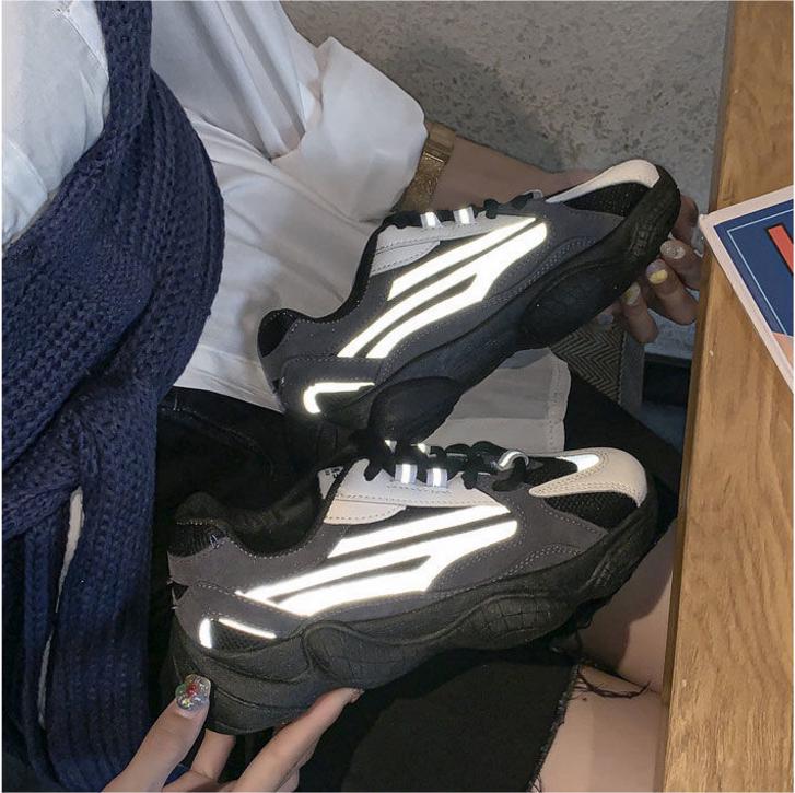2020 Women Chunky Sneakers Designers Ulzzang Silver Lace Up Casual Vulcanized Shoes Sports Footwear
