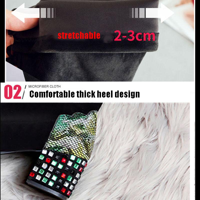 Women Over Knee Boots Slim Rhinestone High Heels Winter Boots  Ladies Plus Velvet Elastic Goat Suede  High Boots