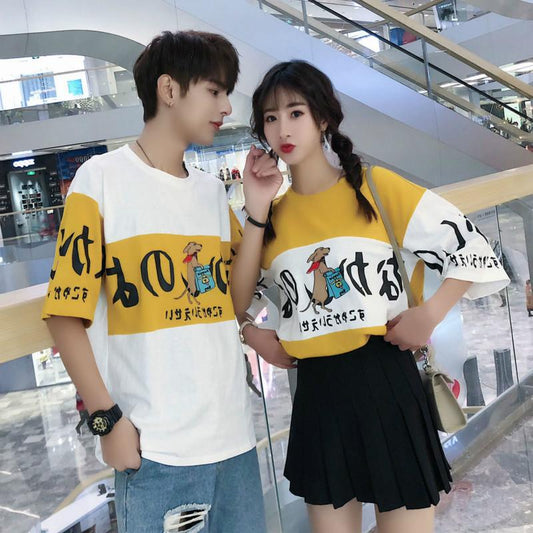 Summer Couples Short-sleeved Student T-shirts Couple Loose and Versatile Student Tops and Class Clothes
