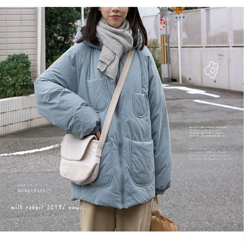 Winter Ladies Down Jacket Korean Fashion Loose Warm Hooded Thick Bread Cotton Jacket