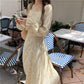 Female Elegant Floral Print Graceful Holiday Dress Vintage Gentle Fairy Long Vacation Slim Dress