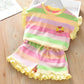 Two-piece Suit Children's Clothing Summer Rainbow Casual Suit Girls Fungus T-shirt Shorts