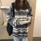 Autumn and Winter Stripe Long-sleeved Jacquard Sweater Loose Round Neck Female Sweater Wild