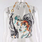 Street Style Face Print Lace-up Halter Vest Women's Summer Sexy Beauty Back Crop Top Beaded Strap Camisole Sleeveless Beach Wear Cool Steetwear Top