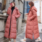 Hooded Stand-collar Down Padded Jacket Women's Loose and Thick Super Long Over-the-knee Cotton-padded Jacket Women's Warm Winter Padded Jacket
