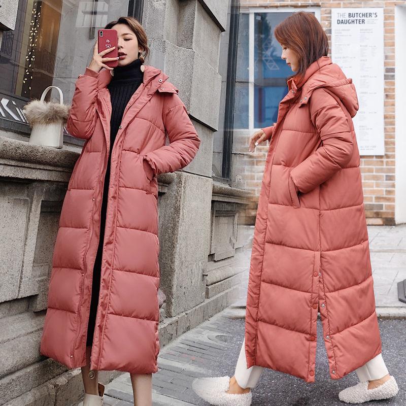 Hooded Stand-collar Down Padded Jacket Women's Loose and Thick Super Long Over-the-knee Cotton-padded Jacket Women's Warm Winter Padded Jacket