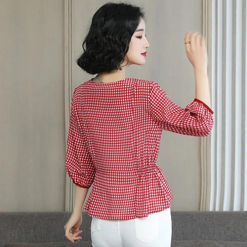 Women's Waist Short Sleeve T-Shirt Summer V-Neck Loose Print Short Top