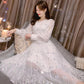 Women's autumn and winter mesh tassel sequins skirt large size inside dress long dress Slim dress
