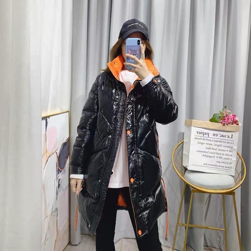 Winter Trend Mid-length Bright Face Stand Collar Embroidery Fashion All-match Loose Down Ladies Jacket