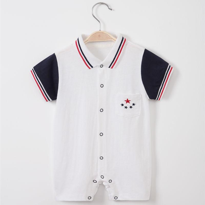 Full Moon One Hundred Days Baby Clothes Boy One Year Old Dress Baby Summer Dress Thin Short Sleeve Pure Cotton Gentleman One-piece