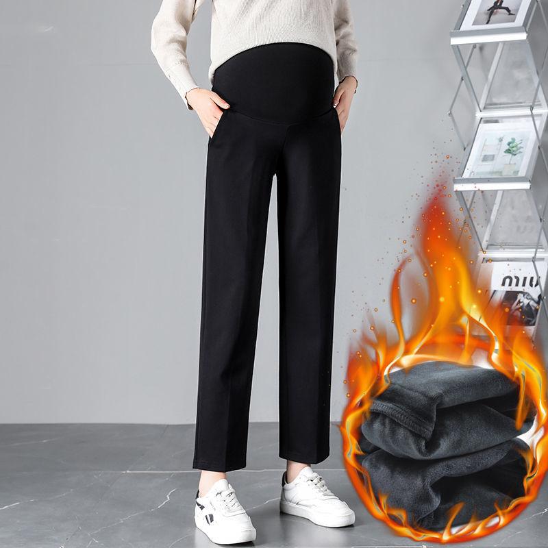 Pregnant Women's Pants Spring and Autumn Wear Fashion Work Suit, Mid Pregnancy Straight Tube Loose, Large Size, Plush In Winter