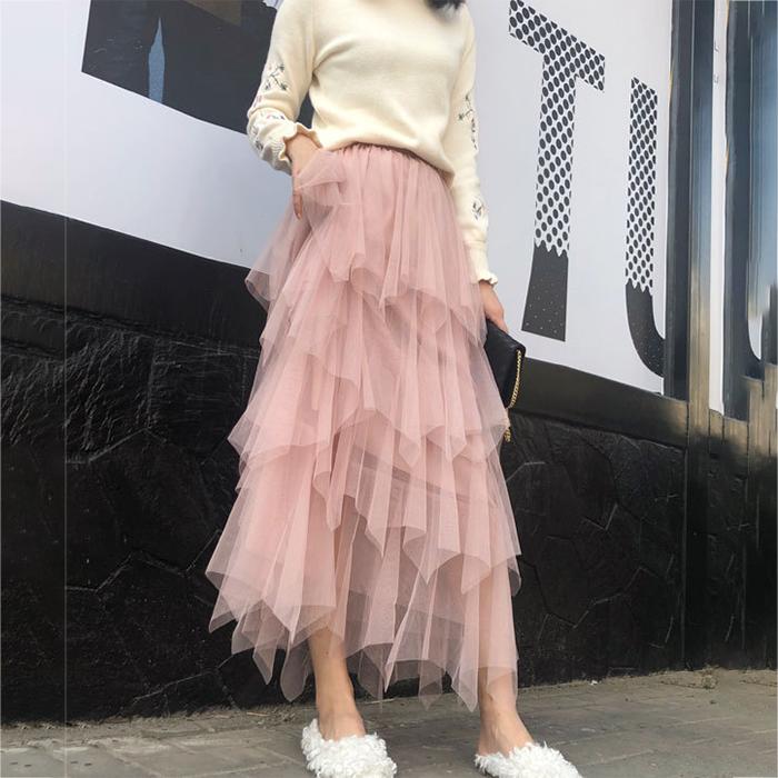 Veil Skirt Women Plus Size Elastic Waist  Fairy Skirt Summer Ruffled Sandy Beach Vacation Daily
