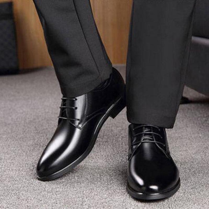 Mens Leather Shoes Men's Dress Shoes British Style Lace Up Pointed Toe Flats Big Size