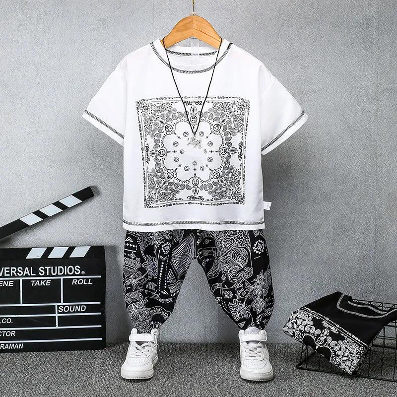 Children's Suits Summer Boys' Blue and White Porcelain Suits Children's Western Style Chinese Style Suits