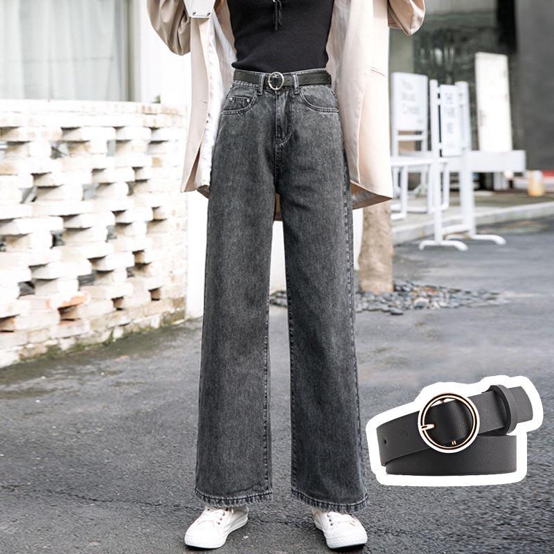 Women Wide Leg Pants Women Ankle-length High Waist Trousers Zipper Casual Jeans