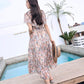 Fashion Boho Off Shoulder Floral Ruffle Hem Belted Summer Long Dress A Line Party Elegant Dresses
