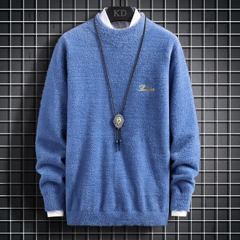 Thick Mink Velvet Turtleneck Sweatshirts Men Fashion Loose Knit Warm Sweater Trendy Mens Sweaters