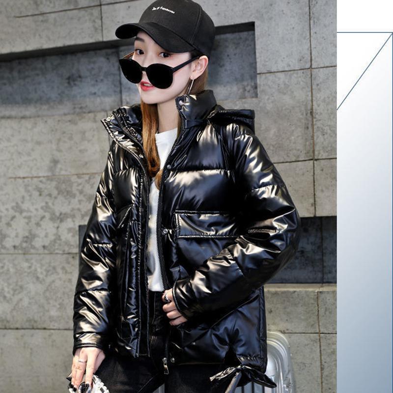 Women's Bright Print Short Down Jacket Winter Korean Loose Quilted Jacket Casual Stand-up Collar Hooded Down Jacket Quilted Jacket