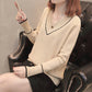 Women's  V-neck Loose Plus Size Pullover Sweater Long-sleeved Knitted Sweater Jumper Top