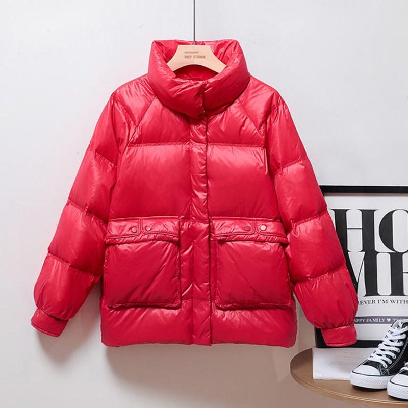 Women's Shiny Short Down Jacket Winter Korean Style Loose Quilted Jacket Casual Stand-collar Padded Jacket