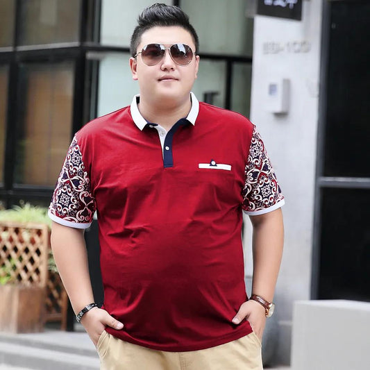 150KG Large Fatty Short Sleeve T-Shirt Male Large Size Fat Plus Fat Cotton Thin Polo Shirt Top