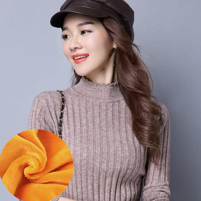 Podilove velvet thick pullover slim long-sleeved half-high collar bottoming shirt women plus