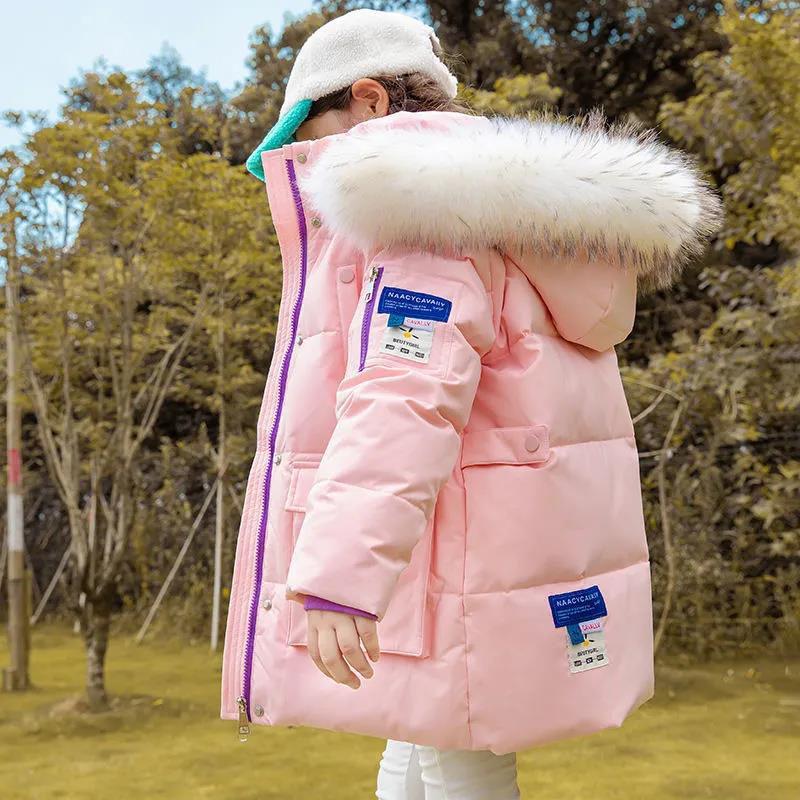 Girls Mid-length Warm Down Jacket Korean Version of Thick and Velvet Windproof Winter Jacket