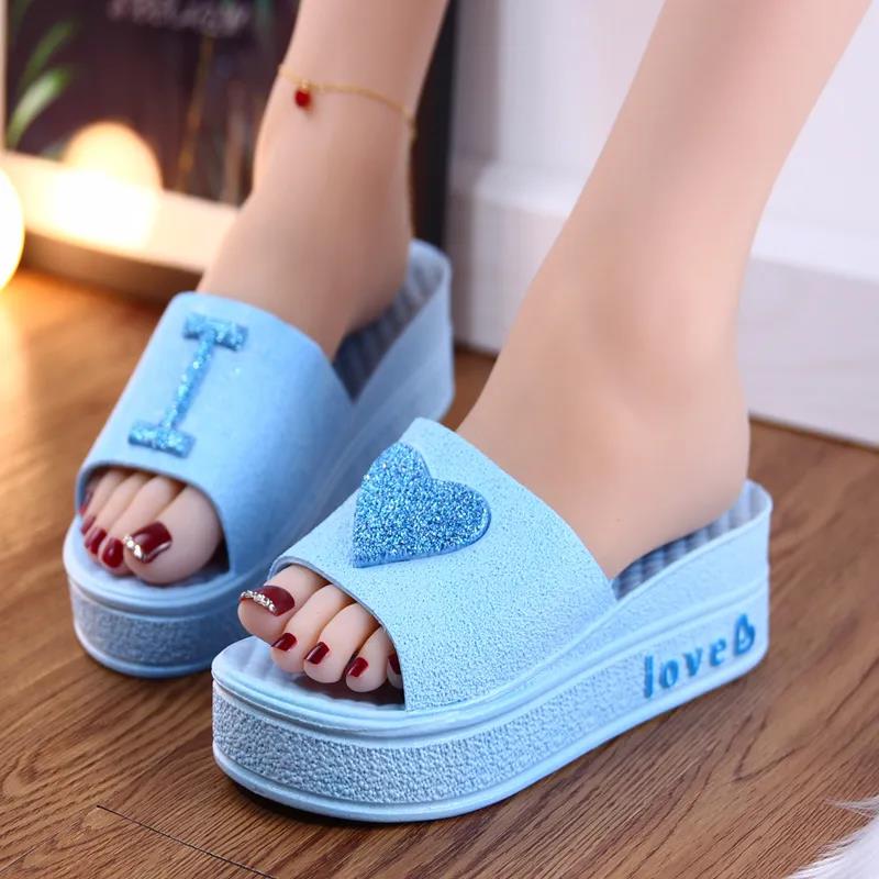 High Heel Summer Slippers Women's Thick Bottom Non-slip Wear-resistant Home Wear Slippers