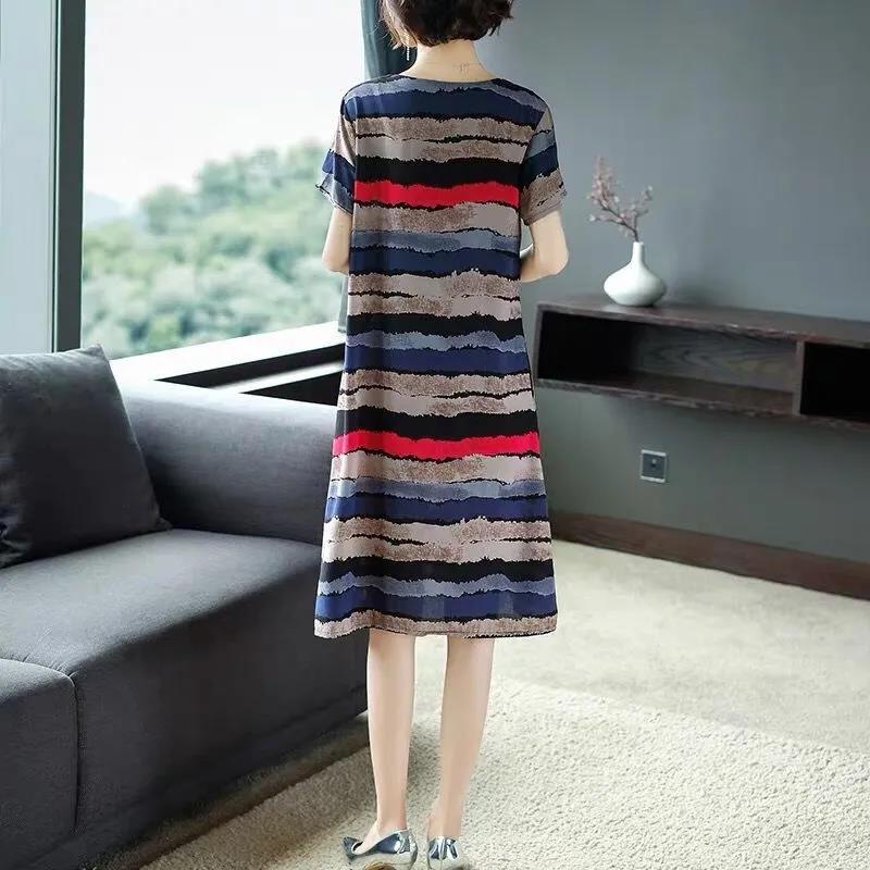 Bohemian Women's Floral Print Short Sleeve Dress Casual Loose Party Tunic Mid-length Dress Round Neck Short Sleeve Loose Casual Dress