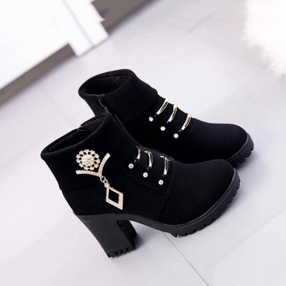 Ankle Boots Women Platform High Heels Buckle Shoes Crystal Tassel Short Boot Ladies Casual Footwear