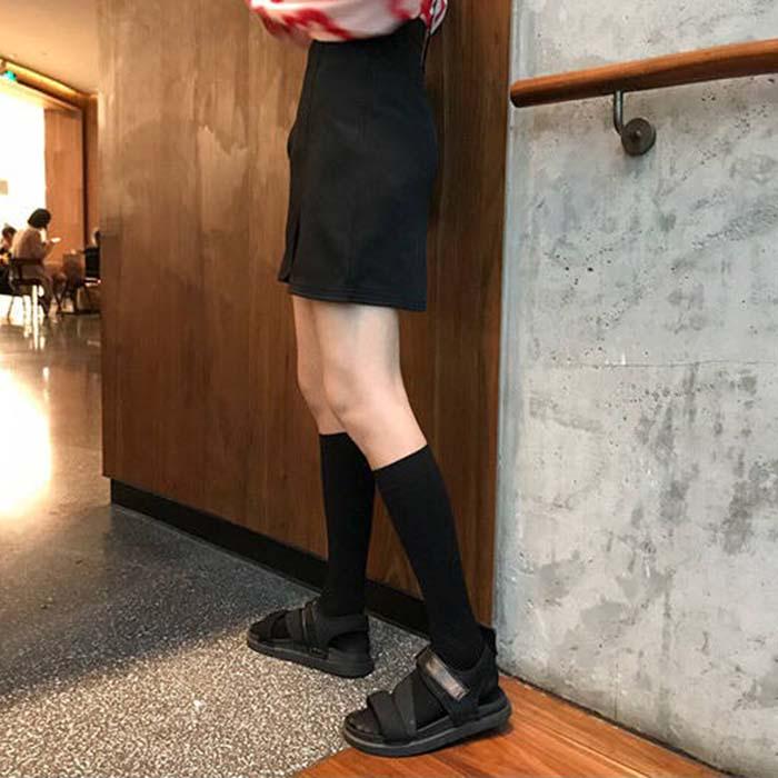 XS-2XL Pofulove Black Anti-light Skirt Student Irregular High Waist Thin Sexy A-line Split Skirts