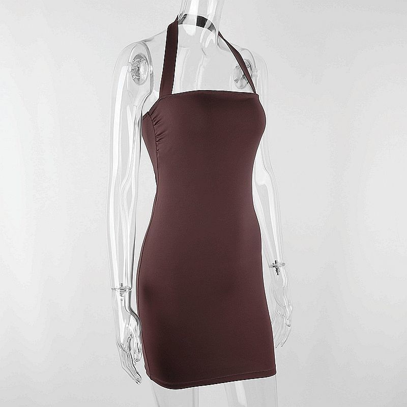 Summer Sexy One-line Neck Halter Strap Dress Female Bag Hip Short Skirt Slim Slim Tight Skirt Solid Color
