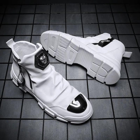 Men's Fashion Korean Leather Boots Increase Personality Cowboy Boots Male British Youth High-top Shoes