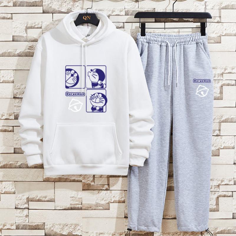 Hooded Plus Velvet Sports Fashion Loose Sweater Suit Men's Spring and Autumn Tide Brand Straight Pants Youth Handsome Two-piece Suit
