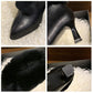 Winter Plush Velvet High-heeled Cotton Boots Thick-heeled Korean Women's Boots with Rhinestone Heel Buckle Shoes
