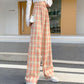 Women Wide Leg Pants  Spring Summer Female High Waist Loose Casual Plaid Chiffon Pant Long Trousers Streetwear Plus Size 4XL